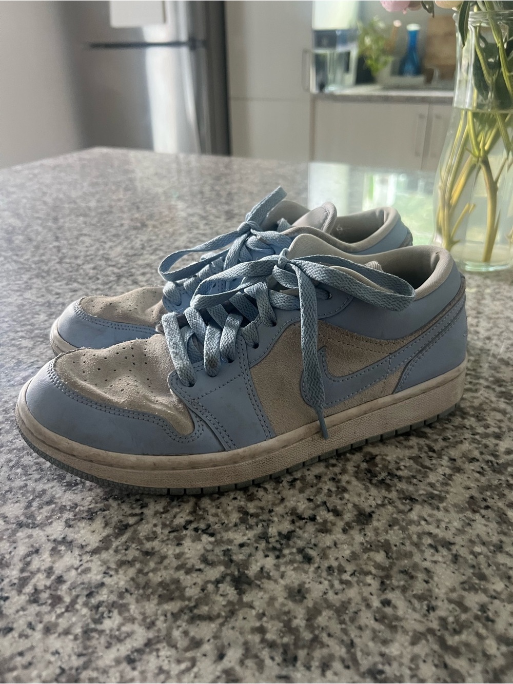 Women's Jordan Light Blue and Grey Suede Low-Top Sneakers
